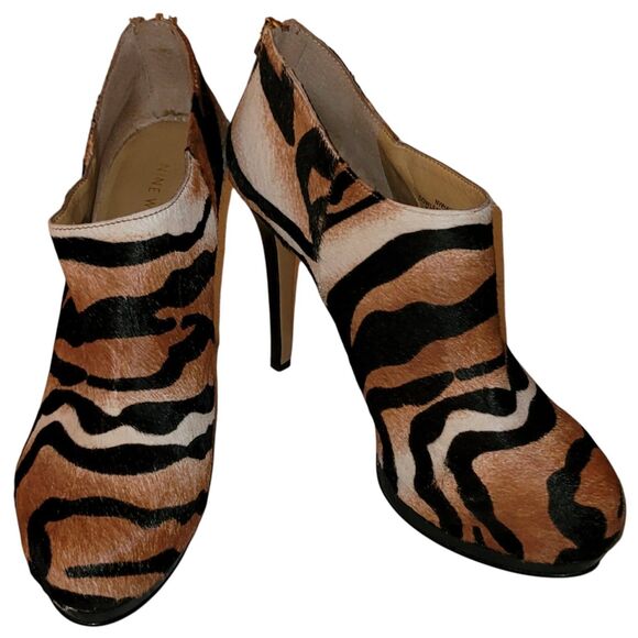 Nine West Heels - Cowhide Leather - Leopard Print Booties 7.5 - Picture 4 of 8